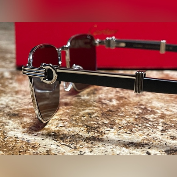 Cartier Silver and Black Platinum Full Frame Sunglasses - Picture 1 of 10